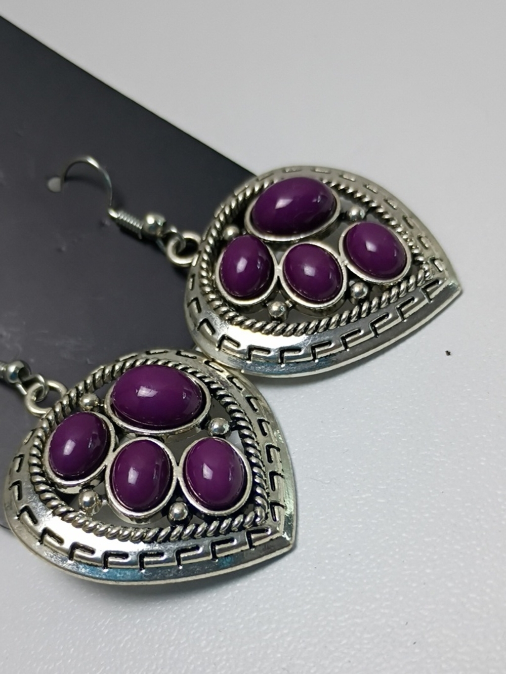 Purple Teardrop Stone Dangle Earrings - Women Jewelry